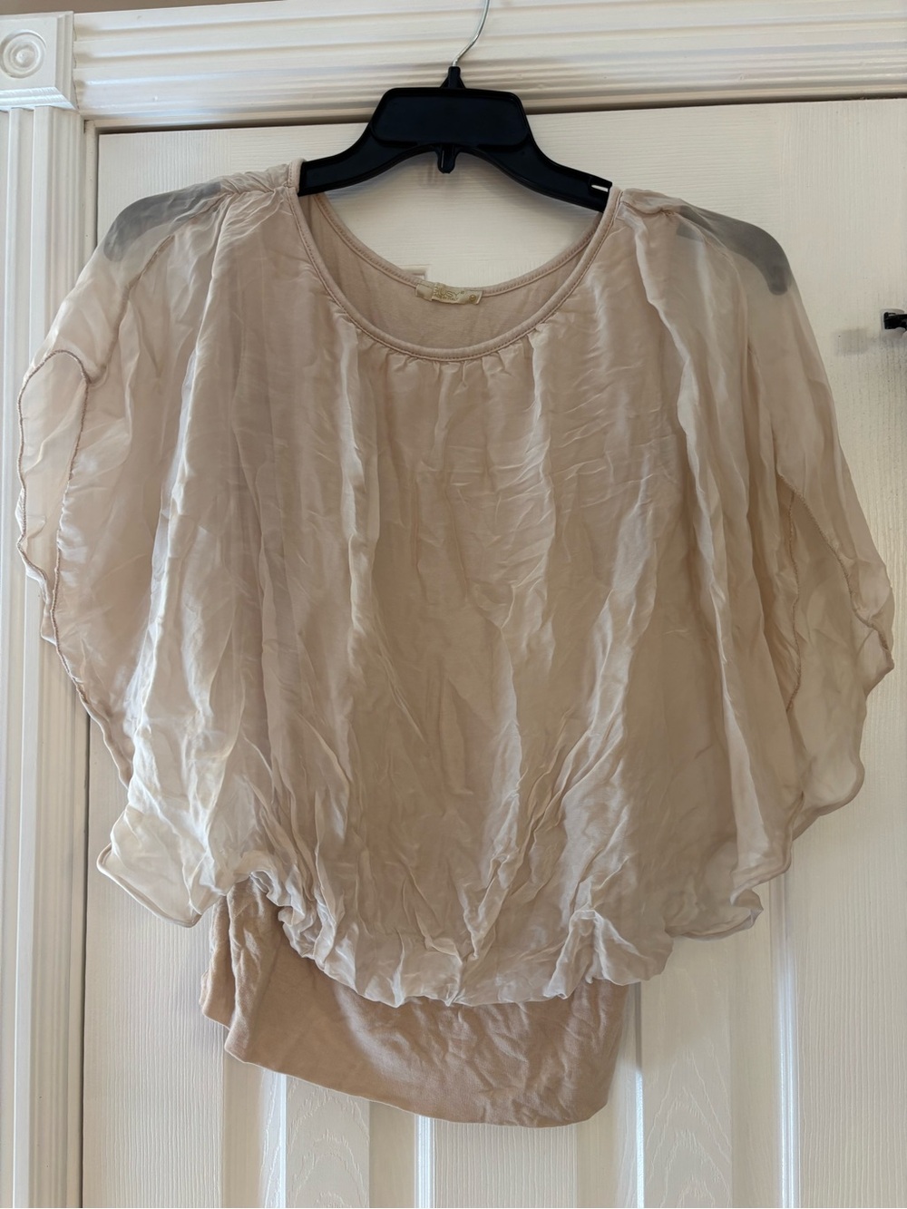 Sheer Light Beige Bubble Sleeve Blouse